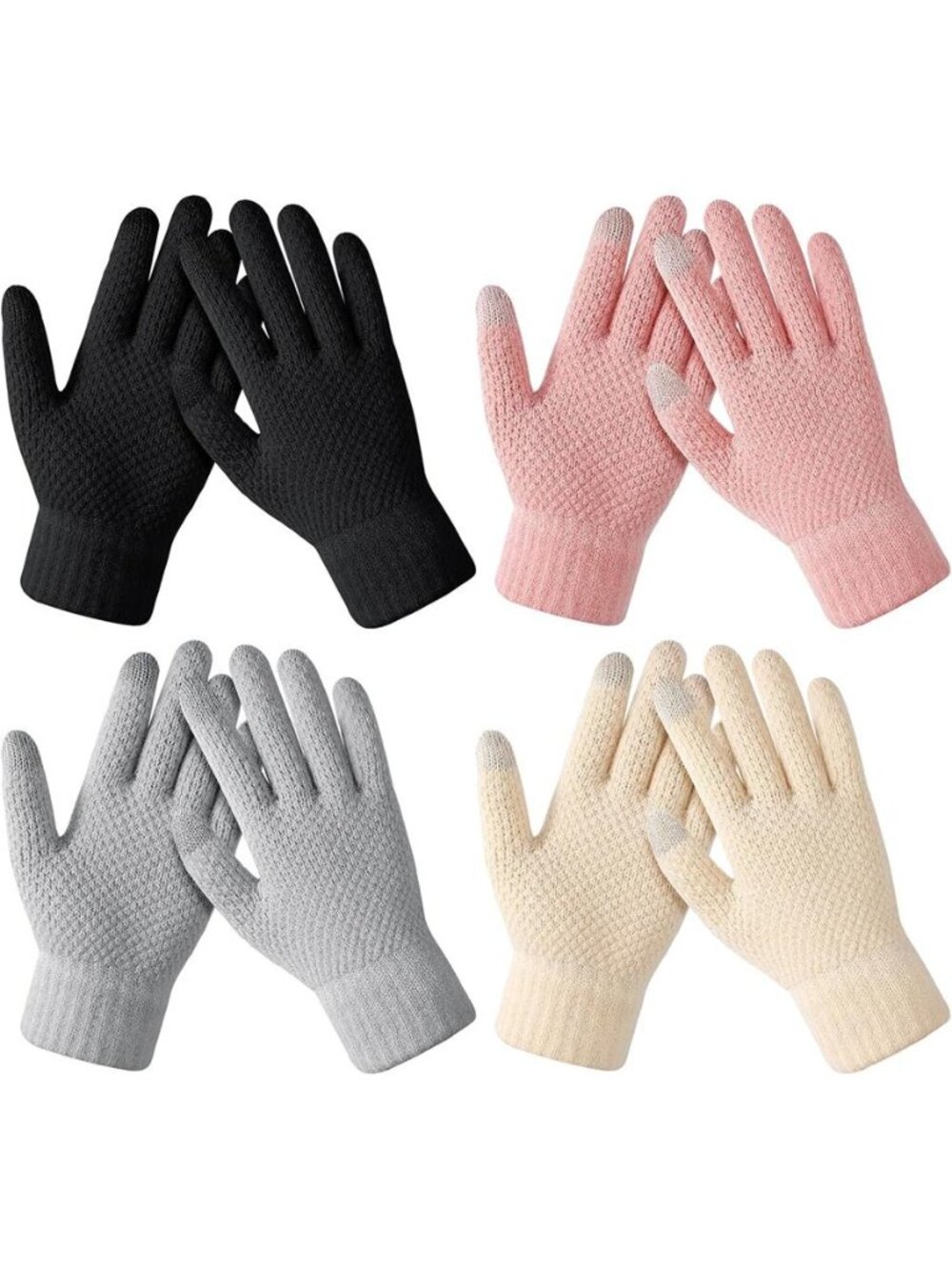 4 Pairs Winter Gloves Warm Knit Touchscreen Gloves for Women Cold Weather